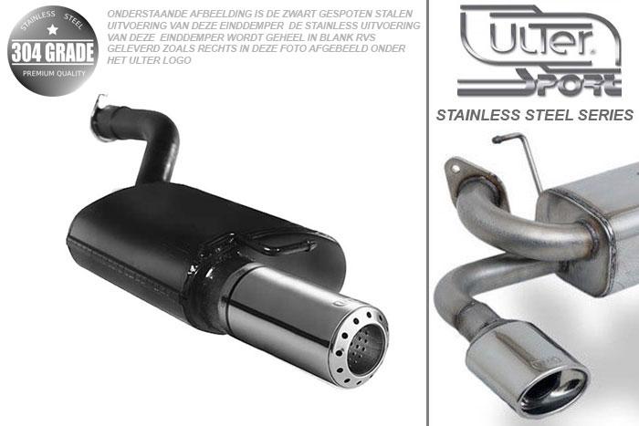 Ulter Sport, Einddemper, Geheel RVS, Enkel Rond 100mm, Ford, FOCUS I, 1.4i 55kW, 1.6i 74kW, 1.8i 85kW, 2.0i 96kW, 98-2005  SEDAN, Pasklaar, Past op originele middendemper/katalysator