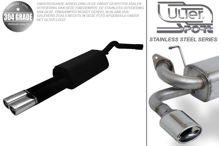 Ulter Sport, Einddemper, Geheel RVS, Dubbel Rechthoek 80x65mm, VW, BORA / BORA VARIANT, GOLF IV VARIANT, 1.4 55kW,  1.6 74/75/77/81kW, 1.8T 110kW, 2.0 85kW,  1.9 SDi 50kW, 1.9 TDi 66/74/81/96/110kW, 99-, Pasklaar, Past op originele middendemper/katalysator