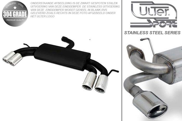 Ulter Sport, Einddemper L+R, Geheel RVS, Dubbel Rond 70mm*, Audi, AUDI A3, 1.4 TFSI 90 KW, 1.6 75/85kW, 2.0 FSI 110kW, 2.0 TFSI 110/147 KW, 2.0TDi 100/103/125kW, 1.6TDi 66/77kW, 1.9TDi 77kW, 2004-, Pasklaar, Past op originele middendemper/katalysator