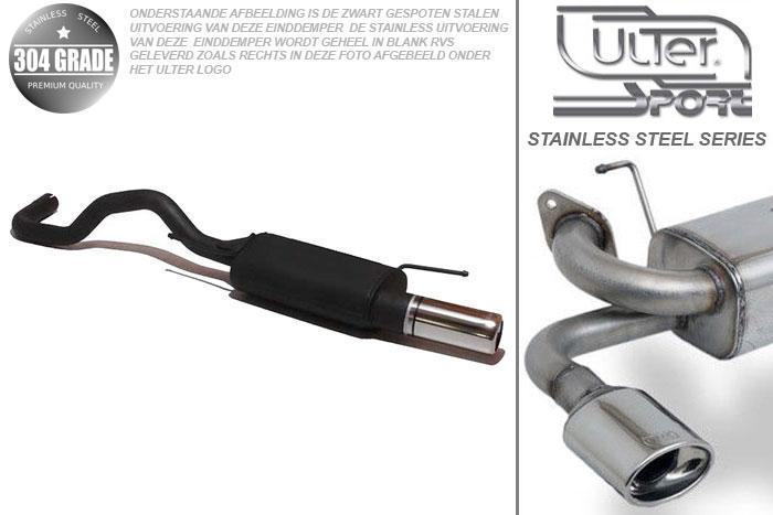 Ulter Sport, Einddemper, Geheel RVS, Enkel Rond 80mm, Seat, IBIZA, 1.0 37kW, 1.4 44kW, 06/96-99  TRANSVERSE HOOKS, Pasklaar, Past op originele middendemper/katalysator