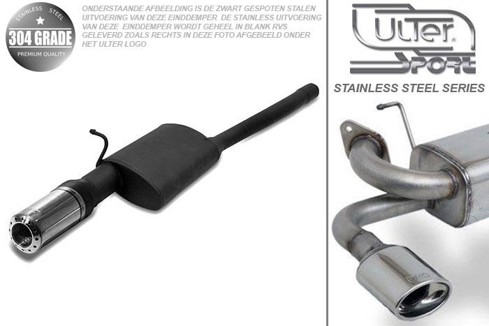 Ulter Sport, Einddemper, Geheel RVS, Enkel Rond 100mm, Ford, FOCUS I, 1.4i 55kW, 1.6i 74kW, 1.8i 85kW, 2.0i 96kW, 98-2005  COMBI, Pasklaar, Past op originele middendemper/katalysator