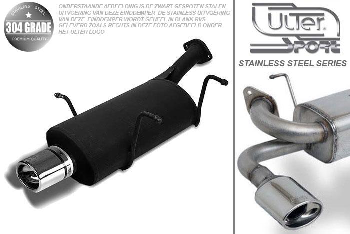 Ulter Sport, Einddemper, Geheel RVS, Enkel Ovaal 95x65mm, Suzuki, SWIFT, 1.0 37/39/41kW, 1.3 47//50/52/54kW, 89-05  SEDAN, Pasklaar, Past op originele middendemper/katalysator