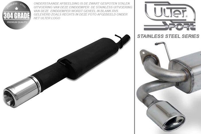 Ulter Sport, Einddemper, Geheel RVS, Enkel Rond 100mm, Opel, VECTRA-A, 1.4 55kW, 1.6 52/55/60kW, 1.8 66kW, 1.8GT 66kW, 2.0 85kW, 88-95  Sedan, Pasklaar, Past op originele middendemper/katalysator