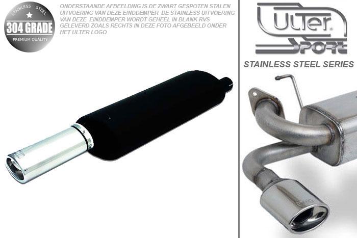 Ulter Sport, Einddemper, Geheel RVS, Enkel Ovaal 95x65mm, Opel, ASTRA-F, 1.4 44/55/60kW, 1.6i 52/55/74kW, 1.6i 16V 74kW, 1.8 66kW, 1.8i 16V 85/92kW, 2.0 85kW, 91-03/96   HATCHBACK, Pasklaar, Past op originele middendemper/katalysator
