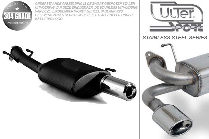 Ulter Sport, Einddemper, Geheel RVS, Enkel Rond 80mm, Ford, FORD, PUMA, 1.4 16V 66kW, 1.7 16V 90kW, 97-, Pasklaar, Past op originele middendemper/katalysator