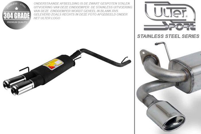 Ulter Sport, Einddemper, Geheel RVS, Dubbel Rond 80mm, VW, GOLF III, 1.4 44kW, 1.6 55kW, 1.8 55kW, 1.9D 48kW bez kat., 11/91-12/97, HATCHBACK, Pasklaar, Past op originele middendemper/katalysator