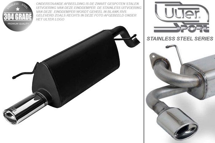 Ulter Sport, Einddemper, Geheel RVS, Enkel Ovaal 95x65mm, Fiat, GRANDE PUNTO, 1.2 48kW. 1.4 57kW, 1.4 16V 70kW, 05-, Pasklaar, Past op originele middendemper/katalysator