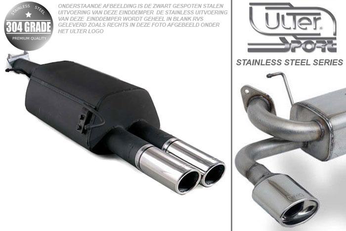 Ulter Sport, Einddemper, Geheel RVS, Dubbel Rond 70mm, VW, PASSAT 3B/3BG, 1.6 74kW, 1.8 20V 92kW, 1.8T 110kW, 1.9 TDi 66/81/85kW, Sedan. Variant, 96- 05, Pasklaar, Past op originele middendemper/katalysator