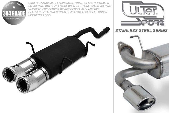 Ulter Sport, Einddemper, Geheel RVS, Dubbel Rond 80mm DTM, Suzuki, SWIFT, 1.0 37/39/41kW, 1.3 47//50/52/54kW, 89-05   HATCHBACK, Pasklaar, Past op originele middendemper/katalysator
