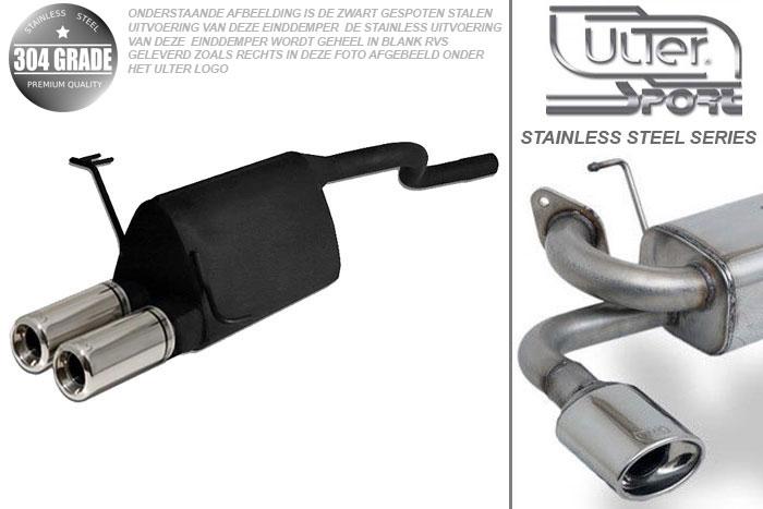 Ulter Sport, Einddemper, Geheel RVS, Dubbel Rond 80mm, Fiat, PUNTO II, 1.2 44kW, 1.2 16V 59kW, 07/99 - 06, Pasklaar, Past op originele middendemper/katalysator