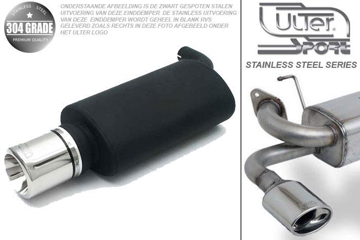 Ulter Sport, Einddemper, Geheel RVS, Enkel Rond 100mm, Toyota, COROLLA, 1.3 63kW, 1.4 71kW, 1.6 81kW, 97- 01  Hatchback, Pasklaar, Past op originele middendemper/katalysator