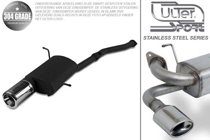 Ulter Sport, Einddemper, Geheel RVS, Enkel Rond 100mm, BMW, E36 COMPACT, 316i 75kW, 94 - 00, Pasklaar, Past op originele middendemper/katalysator