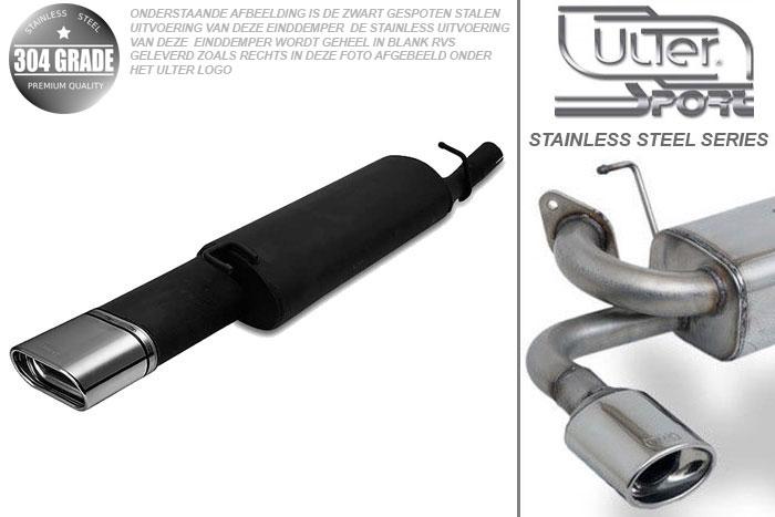 Ulter Sport, Einddemper, Geheel RVS, Enkel plat ovaal 145x75mm, Opel, VECTRA-A, 1.4 55kW, 1.6 52/55/60kW, 1.8 66kW, 1.8GT 66kW, 2.0 85kW, 88-95  Sedan, Pasklaar, Past op originele middendemper/katalysator