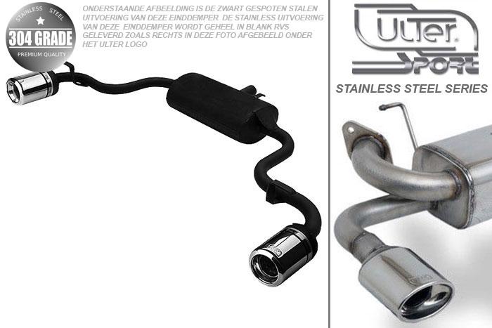 Ulter Sport, Einddemper L+R, Geheel RVS, Enkel Rond 80mm, Fiat, SEICENTO, 0.9 29kW, 1.1 40kW, 98-, Pasklaar, Past op originele middendemper/katalysator