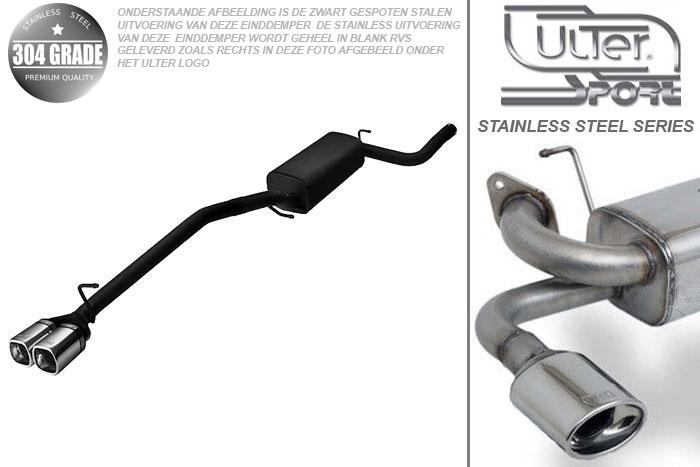 Ulter Sport, Einddemper, Geheel RVS, Dubbel Rechthoek 80x65mm, Ford, FOCUS II, 1.4 16V 59kW, 1.6 16V 74/85kW, 1.8 16V 92kW, 2.0 16V 107kW, 1.8 TDCi 85 kW, 2005-, HATCHBACK, Pasklaar, Past op originele middendemper/katalysator