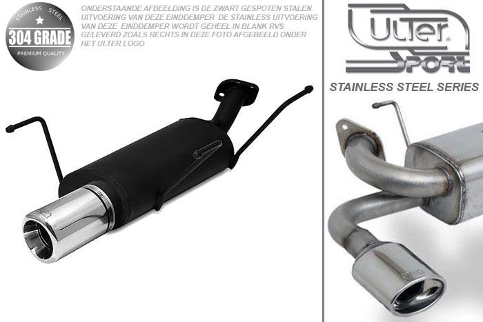 Ulter Sport, Einddemper, Geheel RVS, Enkel Rond 100mm, Nissan, ALMERA, 1.4 55/64kW, 1.6 66/73kW, 07/95-02/00   HATCHBACK, Pasklaar, Past op originele middendemper/katalysator