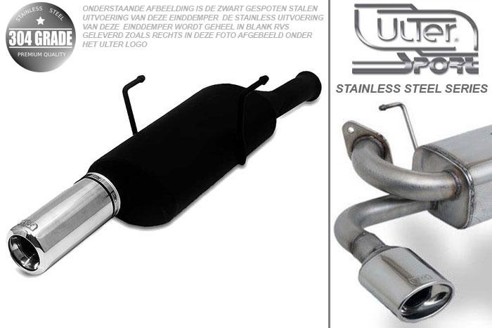 Ulter Sport, Einddemper, Geheel RVS, Enkel Rond 80mm, Citroen, SAXO, 1.0 37kW, 1.1 44kW, 1.4 55kW, 1.5D 40kW, 96-02/00, Pasklaar, Past op originele middendemper/katalysator
