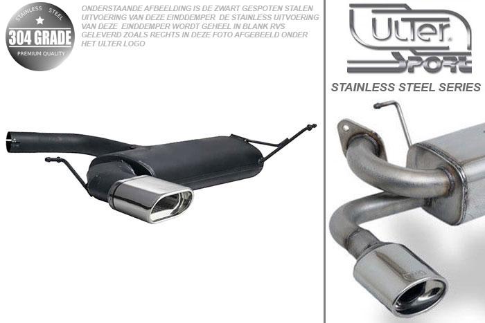 Ulter Sport, Einddemper, Geheel RVS, Enkel plat ovaal 145x75mm, Audi, AUDI A3  SPORTBACK, 1.6 75/85kW, 2.0 FSI 110kW, 1.6TDi 66/77kW, 1.9TDi 77kW, 2.0TDi 100/103/125kW, 2004-, Pasklaar, Past op originele middendemper/katalysator