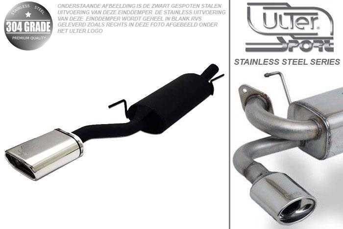 Ulter Sport, Einddemper, Geheel RVS, Enkel plat ovaal 145x75mm, VW, VENTO, 1.6 74kW, 1.8 66kW, 2.0 85kW, 1.9D 48kW z kat., 1.9TD 55kW, 11/91-04/98, Pasklaar, Past op originele middendemper/katalysator