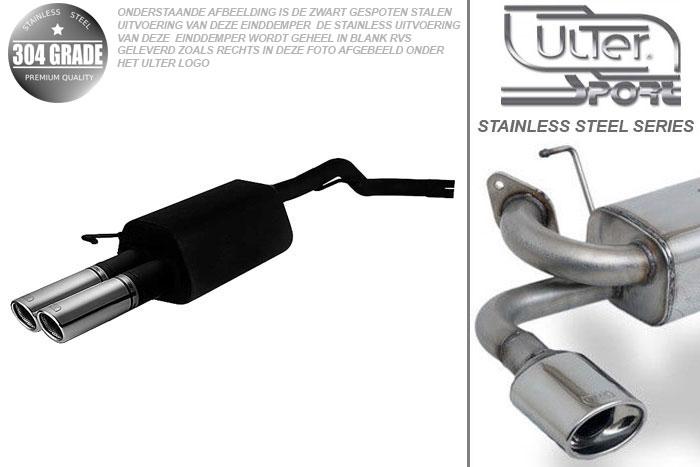 Ulter Sport, Einddemper, Geheel RVS, Dubbel Rond 70mm, Seat, LEON, 1.4 16V 55kW, 1.6 16V 74kW, 1.8 20V 92kW, 1.8T 132kW, 1.9 Tdi 66/81/110kW, 99- 05, Pasklaar, Past op originele middendemper/katalysator