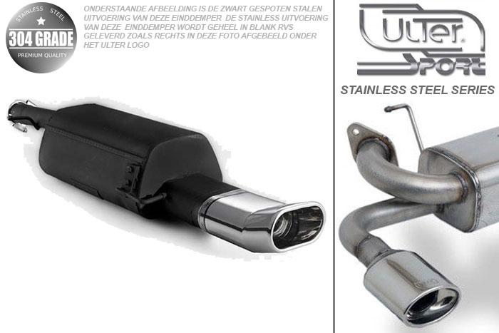 Ulter Sport, Einddemper, Geheel RVS, Enkel plat ovaal 145x75mmDTM, VW, PASSAT 3B/3BG, 1.6 74kW, 1.8 20V 92kW, 1.8T 110kW, 1.9 TDi 66/81/85kW, Sedan. Variant, 96- 05, Pasklaar, Past op originele middendemper/katalysator