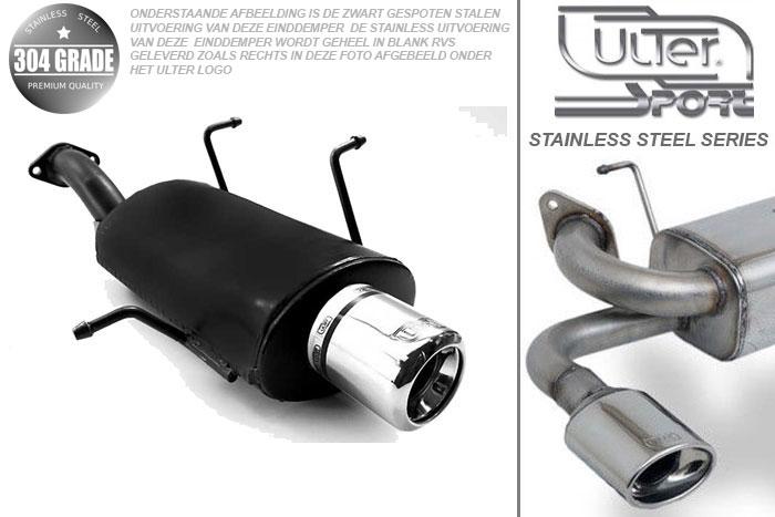 Ulter Sport, Einddemper, Geheel RVS, Enkel Rond 80mm, Suzuki, SWIFT, 1.0 37/39/41kW, 1.3 47//50/52/54kW, 89-05  SEDAN, Pasklaar, Past op originele middendemper/katalysator