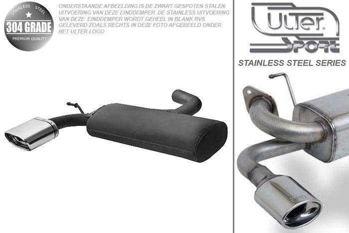 Ulter Sport, Einddemper, Geheel RVS, Enkel plat ovaal 145x75mm, Audi, AUDI A3, 1.4 TFSI 90 KW, 1.6 75/85kW, 2.0 FSI 110kW, 2.0 TFSI 110/147 KW, 2.0TDi 100/103/125kW, 1.6TDi 66/77kW, 1.9TDi 77kW, 2004-, Pasklaar, Past op originele middendemper/katalysator
