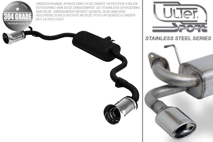 Ulter Sport, Einddemper L+R, Geheel RVS, Enkel Rond 80mm DTM, Fiat, SEICENTO, 0.9 29kW, 1.1 40kW, 98-, Pasklaar, Past op originele middendemper/katalysator
