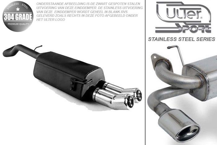 Ulter Sport, Einddemper, Geheel RVS, Dubbel Rond 80mm DTM, VW, GOLF IV, 1.9 TDi 66/74/81/85/96/110kW, 1.4 55kW,  1.6 74/75/77kW, 1.8 20V 92kW,, 2.0 85kW, 10/97-06/04, Pasklaar, Past op originele middendemper/katalysator
