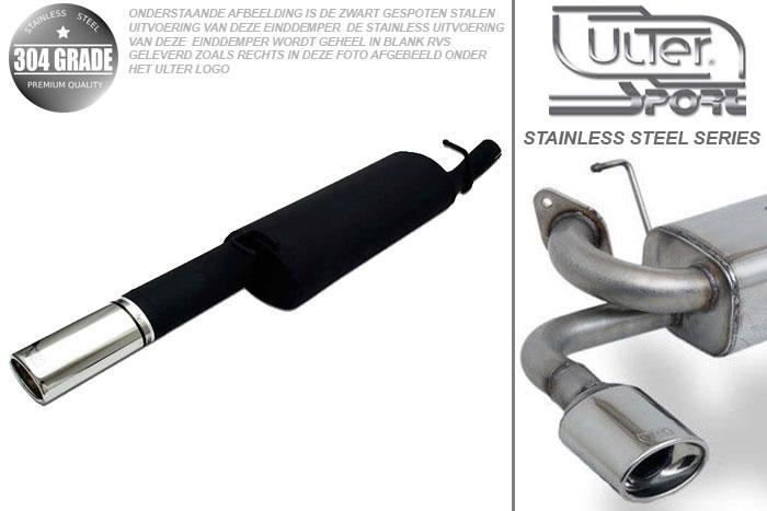Ulter Sport, Einddemper, Geheel RVS, Enkel Ovaal 95x65mm, Opel, VECTRA-A, 1.4 55kW, 1.6 52/55/60kW, 1.8 66kW, 1.8GT 66kW, 2.0 85kW, 88-95  Hatchback, Pasklaar, Past op originele middendemper/katalysator