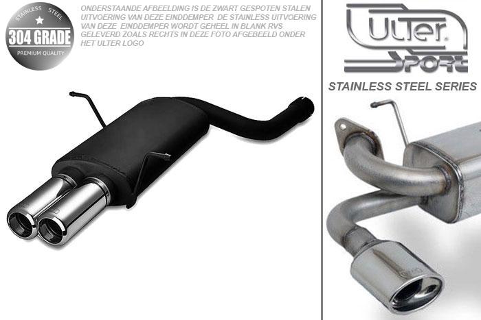 Ulter Sport, Einddemper, Geheel RVS, Dubbel Rond 80mm, BMW, E46, 316i 77/85kW, 318i 87/105kW, 99-05  SEDAN. TOURING. COUPE, Pasklaar, Past op originele middendemper/katalysator