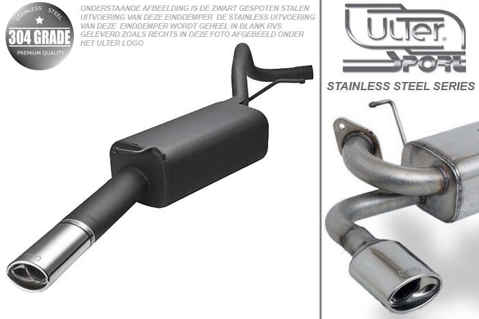 Ulter Sport, Einddemper, Geheel RVS, Enkel Ovaal 95x65mm, Skoda, FABIA I, 1.2 40/47kW, 1.4 44/50kW, 1.4 16V 55/74kW, 1.4 TDI 55kW, 1.9 SDI  47kW, 1.9 TDI 74/96kW, SEDAN. COMBI, Pasklaar, Past op originele middendemper/katalysator