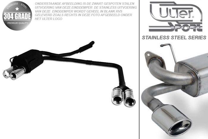 Ulter Sport, Einddemper L+R, Geheel RVS, Dubbel Rond 80mm, BMW, E36, 318is 103kW, 90-97, SEDAN.TOURING.CABRIO.COUPE, Pasklaar, Past op originele middendemper/katalysator