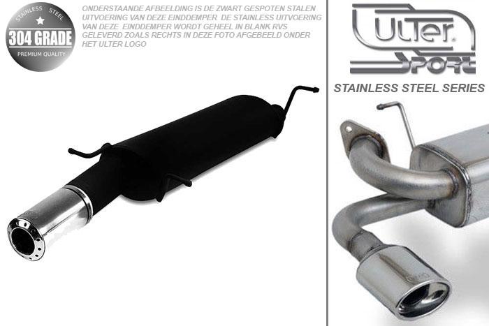 Ulter Sport, Einddemper, Geheel RVS, Enkel Rond 100mm, Citroen, XSARA, 1.4i 55kW, 1.6i 65kW, 1.6 16V 81kW, 1.8 66/74kW, 1.8 16V 76/82kW, 03/99-   HATCHBACK, Pasklaar, Past op originele middendemper/katalysator