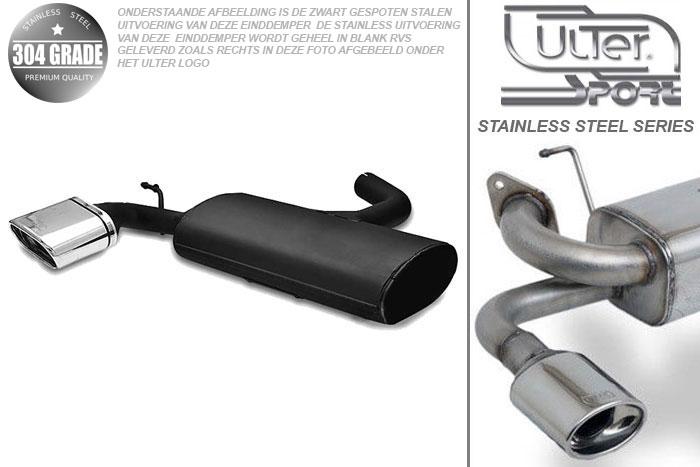 Ulter Sport, Einddemper, Geheel RVS, Enkel plat ovaal 145x75mm, Seat, LEON. LEON FR, 1.4 64kW, 1.6 75kW, 2.0 FSI 110kW, 1.9 TDI  77kW, 2.0 TDI 100/103/125kW, 2005-, Pasklaar, Past op originele middendemper/katalysator