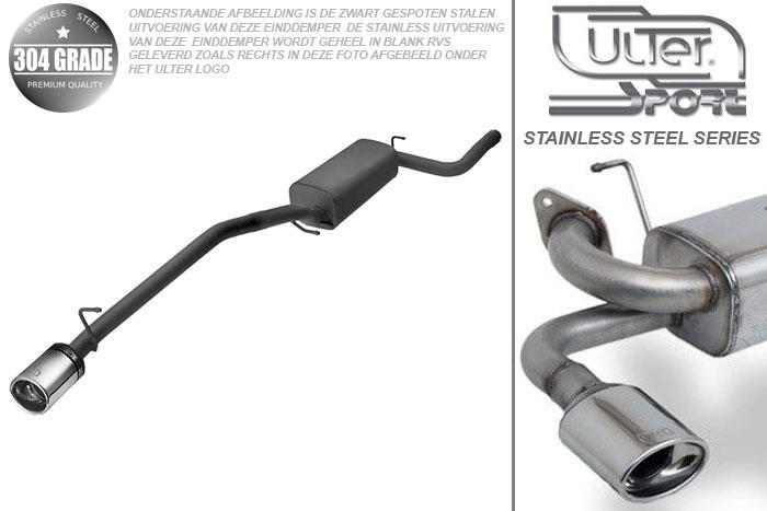 Ulter Sport, Einddemper, Geheel RVS, Enkel Ovaal 120x80mm, Ford, FOCUS II, 1.4 16V 59kW, 1.6 16V 74/85kW, 1.8 16V 92kW, 2.0 16V 107kW, 1.8 TDCi 85 kW, 2005-, HATCHBACK, Pasklaar, Past op originele middendemper/katalysator