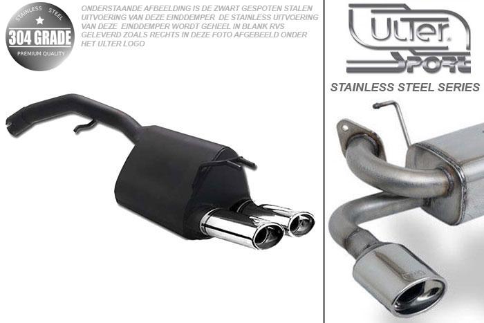 Ulter Sport, Einddemper, Geheel RVS, Dubbel Ovaal 95x65mm, Fiat, STILO, 1.2 59kW, 1.6 76kW, 1.8 98kW, 1.9JTD 59/85/103kW, 01-  HATCHBACK  3D and 5D, Pasklaar, Past op originele middendemper/katalysator
