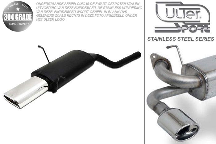 Ulter Sport, Einddemper, Geheel RVS, Enkel plat ovaal 145x75mm, BMW, E46, 316i 77/85kW, 318i 87/105kW, 99-05  SEDAN. TOURING. COUPE, Pasklaar, Past op originele middendemper/katalysator