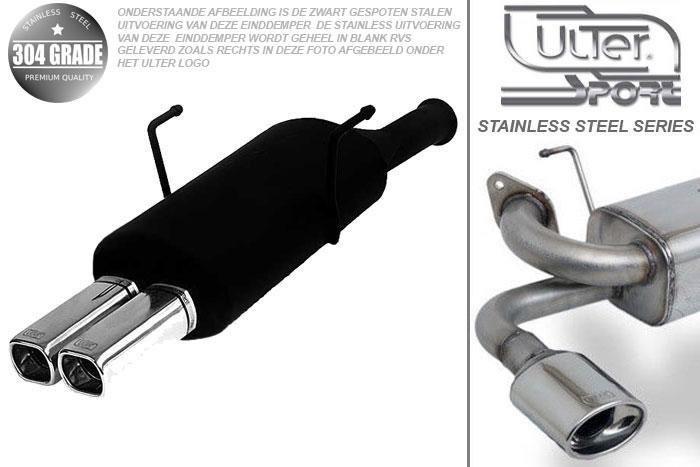 Ulter Sport, Einddemper, Geheel RVS, Dubbel Rechthoek 80x65mm, Citroen, SAXO, 1.0 37kW, 1.1 44kW, 1.4 55kW, 1.5D 40kW, 96-02/00, Pasklaar, Past op originele middendemper/katalysator