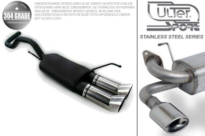 Ulter Sport, Einddemper, Geheel RVS, Dubbel Rond 80mm DTM, VW, POLO  6N, 1.0 33kW, 1.3 40kW, 1.4 44kW, 1.6 55kW, 95 - 01, Pasklaar, Past op originele middendemper/katalysator