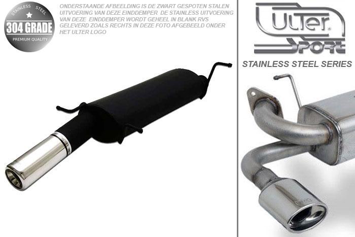 Ulter Sport, Einddemper, Geheel RVS, Enkel Rond 80mm, Citroen, XSARA, 1.4i 55kW, 1.6i 65kW, 1.6 16V 81kW, 1.8 66/74kW, 1.8 16V 76/82kW, 03/99-   HATCHBACK, Pasklaar, Past op originele middendemper/katalysator