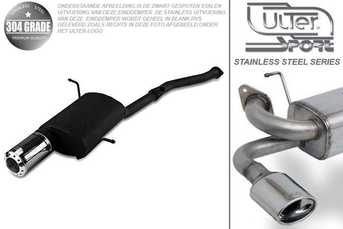 Ulter Sport, Einddemper, Geheel RVS, Enkel Rond 100mm, BMW, E36 COMPACT, 316i 75kW, 94 - 00, Pasklaar, Past op originele middendemper/katalysator