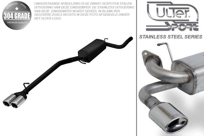 Ulter Sport, Einddemper, Geheel RVS, Dubbel Rond 70mm, Ford, FOCUS II, 1.4 16V 59kW, 1.6 16V 74/85kW, 1.8 16V 92kW, 2.0 16V 107kW, 1.8 TDCi 85 kW, 2005-, COMBI, Pasklaar, Past op originele middendemper/katalysator