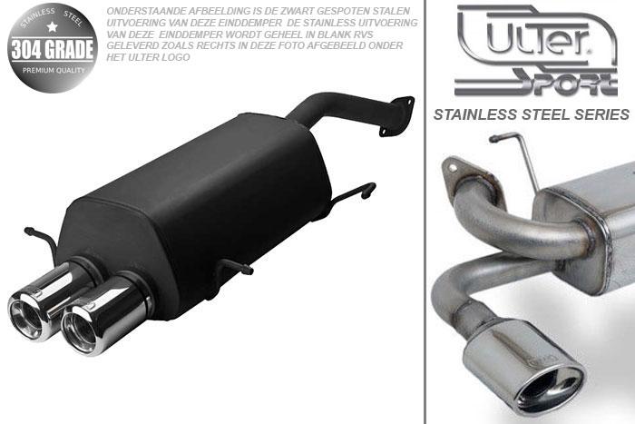 Ulter Sport, Einddemper, Geheel RVS, Dubbel Rond 80mm, Mazda, MX3, 1.8 V6 97/100kW, 91-99, Pasklaar, Past op originele middendemper/katalysator