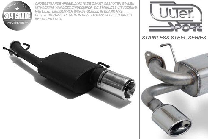 Ulter Sport, Einddemper, Geheel RVS, Enkel Rond 100mm, Ford, FORD, PUMA, 1.4 16V 66kW, 1.7 16V 90kW, 97-, Pasklaar, Past op originele middendemper/katalysator