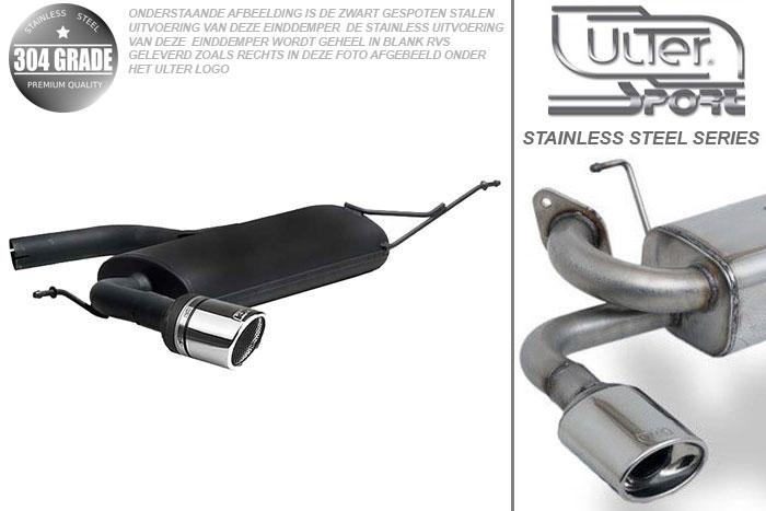 Ulter Sport, Einddemper, Geheel RVS, Enkel Rond 90mm, Seat, LEON. LEON FR, 1.4 64kW, 1.6 75kW, 2.0 FSI 110kW, 1.9 TDI  77kW, 2.0 TDI 100/103/125kW, 2005-, Pasklaar, Past op originele middendemper/katalysator