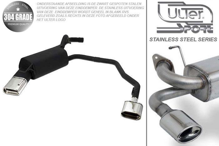 Ulter Sport, Einddemper L+R, Geheel RVS, Enkel plat ovaal 145x75mm, Audi, AUDI A3, 1.6 74/75kW, 1.8 92kW, 1.8T 110/132kW, 1.9 TDi 66/74/81/96kW, 09/96-05/03, Pasklaar, Past op originele middendemper/katalysator