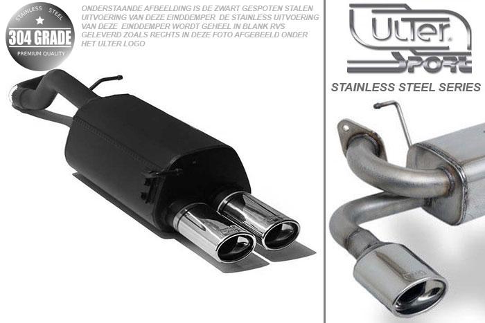 Ulter Sport, Einddemper, Geheel RVS, Dubbel Ovaal 95x65mm, VW, GOLF IV, 1.9 TDi 66/74/81/85/96/110kW, 1.4 55kW,  1.6 74/75/77kW, 1.8 20V 92kW,, 2.0 85kW, 10/97-06/04, Pasklaar, Past op originele middendemper/katalysator