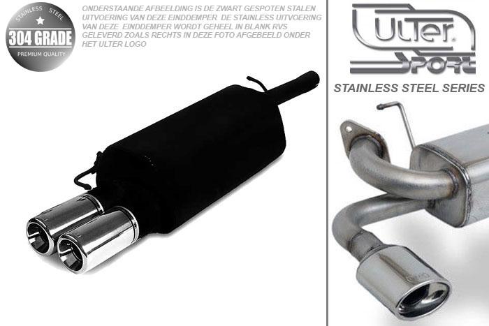 Ulter Sport, Einddemper, Geheel RVS, Dubbel Rond 100mm, VW, PASSAT 3B/3BG, 1.6 74kW, 1.8 20V 92kW, 1.8T 110kW, 1.9 TDi 66/81/85kW, Sedan. Variant, 96- 05, Pasklaar, Past op originele middendemper/katalysator