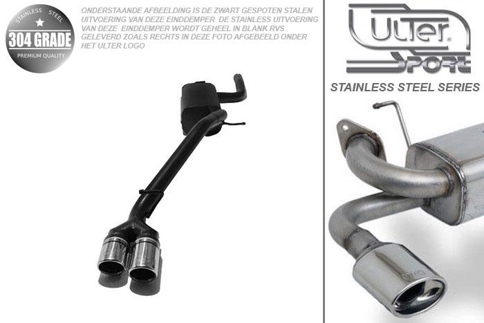 Ulter Sport, Einddemper, Geheel RVS, Dubbel Rond 70mm, Ford, FOCUS II, 1.4 16V 59kW, 1.6 16V 74/85kW, 1.8 16V 92kW, 2.0 16V 107kW, 1.8 TDCi 85 kW, 2005-, HATCHBACK, Pasklaar, Past op originele middendemper/katalysator